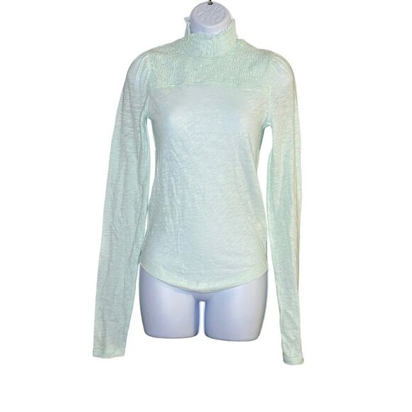 Free People Womens Caroline Gathered Mock Turtleneck in Aqua Size Small - Picture 2 of 8